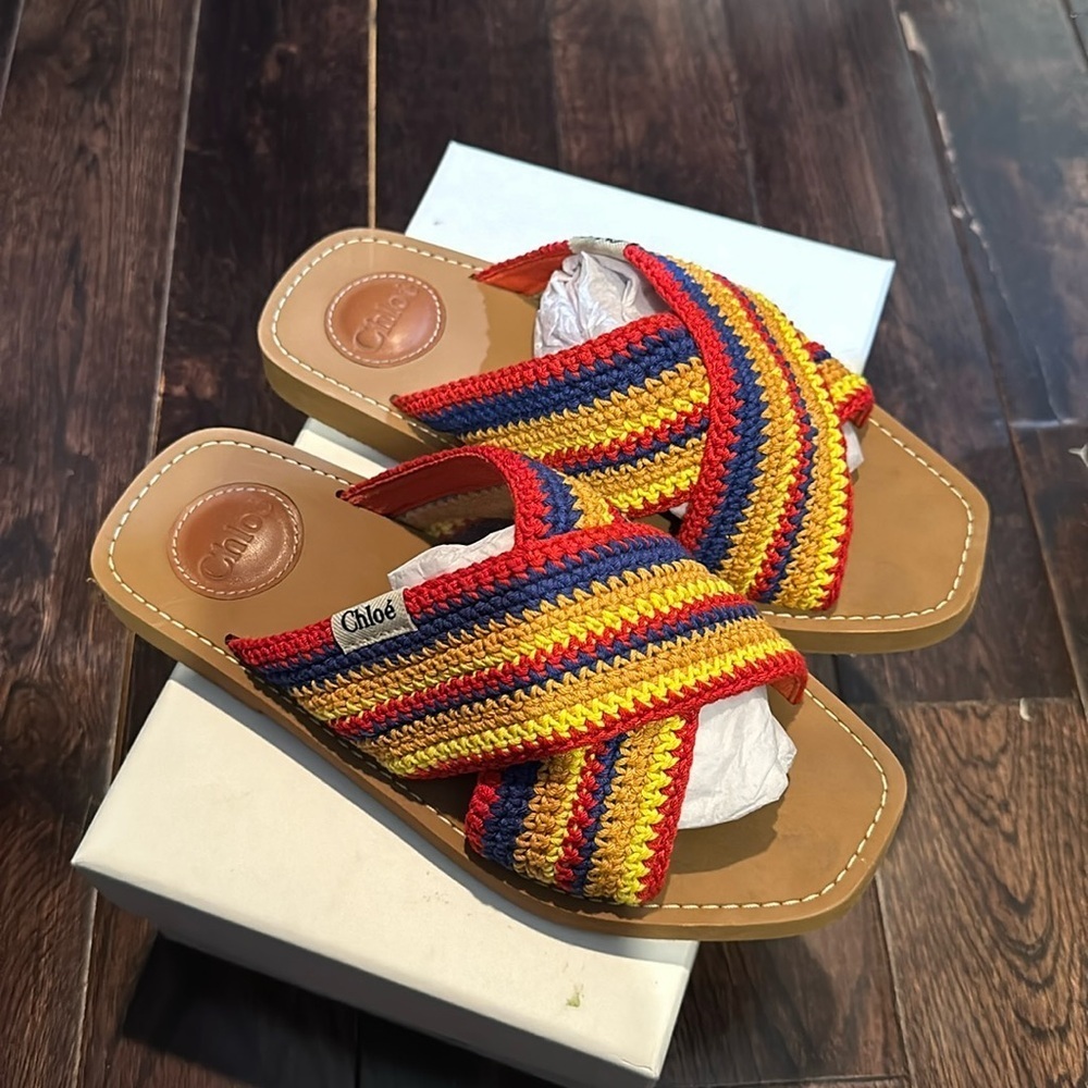 Chloe multi color woody sandals size 37 in original box